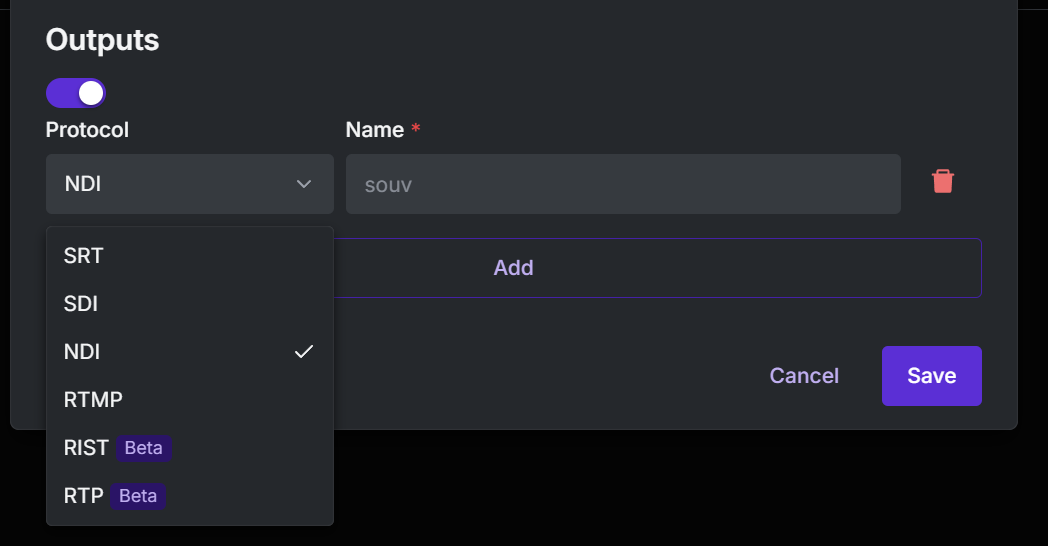 Output Configuration Screen